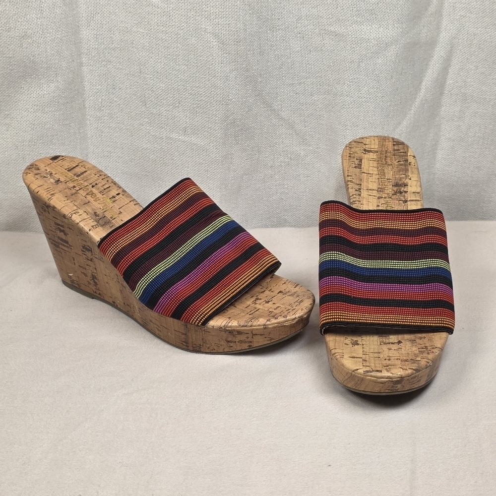 Montego Bay Club Multicolor Cork Wedge Slides Size 8.5
